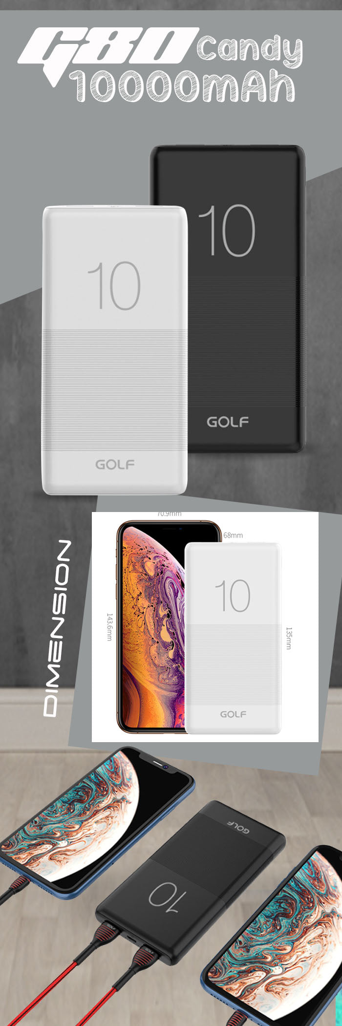 Golf G80 Candy Lithium Polymer 10000 mAh Powerbank