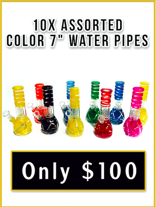 10X Assorted Color 7" Water Pipes