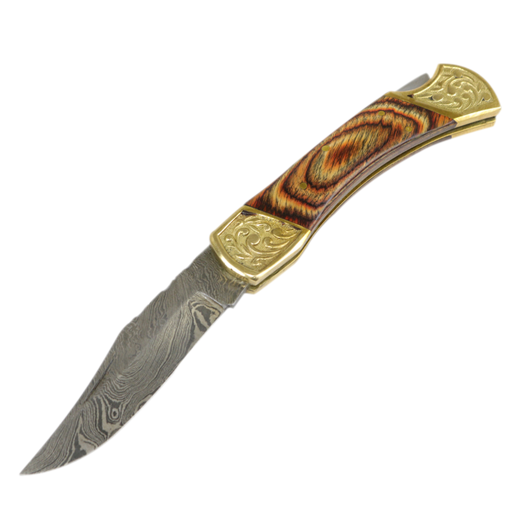 TheBoneEdge 9" Hand Made Damascus Blade Folding Knife Pakkawood Handle Yellow