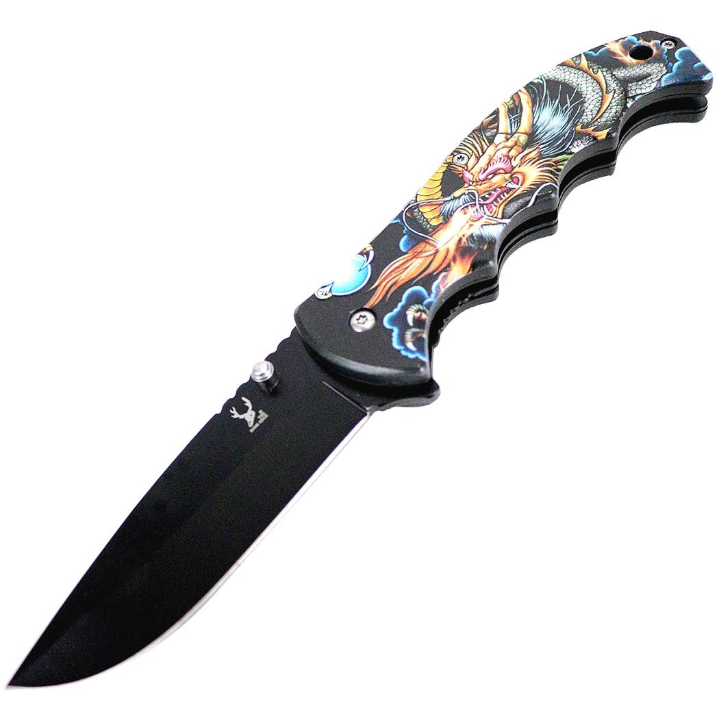 TheBoneEdge Night Dragon Spring Assisted Folding Knife 8.5" Stainless Steel