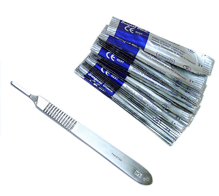 Scalpel Handle # 3 with Blades Stainless Steel 20pc #10 Blades