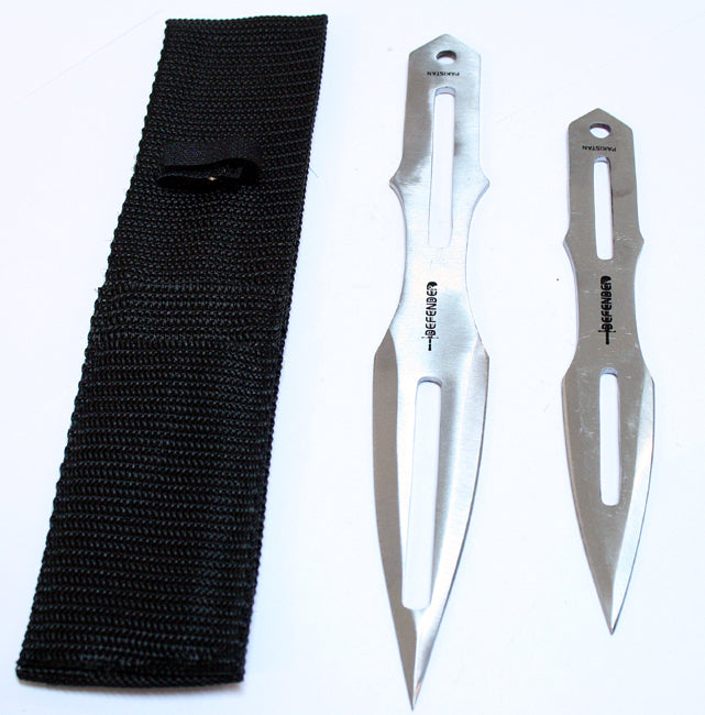 Set Of 2 Silver 8.5" & 6.5" Throwing Knives With Sheath