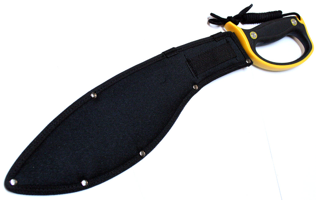 20" Black & Silver Machete with A Black Yellow Handle & Sheath