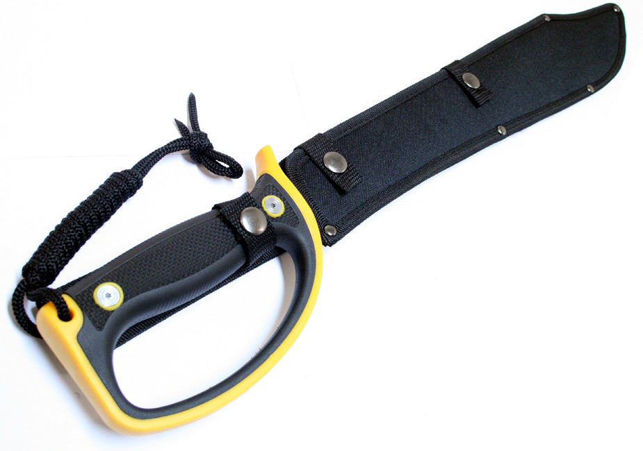 23.5" Black & Silver Machete with A Black Yellow Handle & Sheath