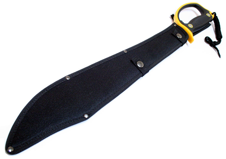 23.5" Black & Silver Machete with A Black Yellow Handle & Sheath