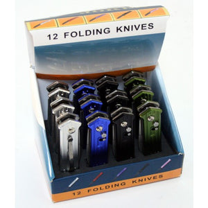 12 Piece Joker Set of 4.5" Mixed Colors Mini Push Button Spring Assisted Knife W/ Lock
