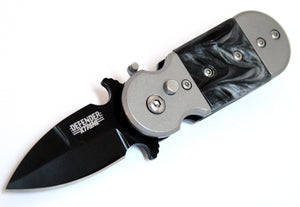 5" (S/A) Black & Grey Mini Push Button Knife Metal Handle W/Belt Clip