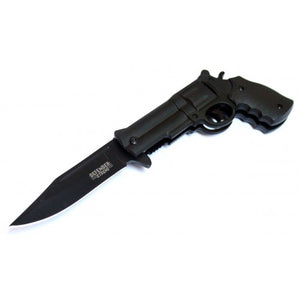 8.5" Metal Black Blade Gun Spring Assisted Knife  with Belt Clip