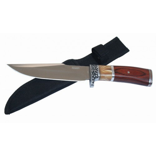 10.5" Hunting Knife Silver Stainless Steel Wood Handle with Sheath