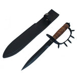 12.5" Brown & Black Hunting Knife with Spiked Handle & Sheath
