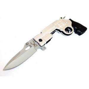 9" Silver Gun Spring Assisted Knife  with Lock The Bone Edge Collection Series with Belt Clip