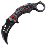 Zomb-War 7" Grim Reaper Black Red Spring Assisted Folding Knife Stainless Steel